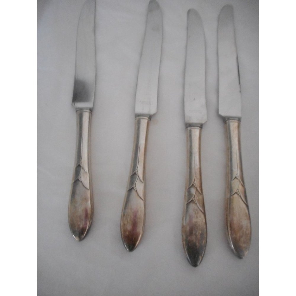 4 Oneida 1932 Lady Hamilton French Dinner Knives Art Deco Silver Plate #2